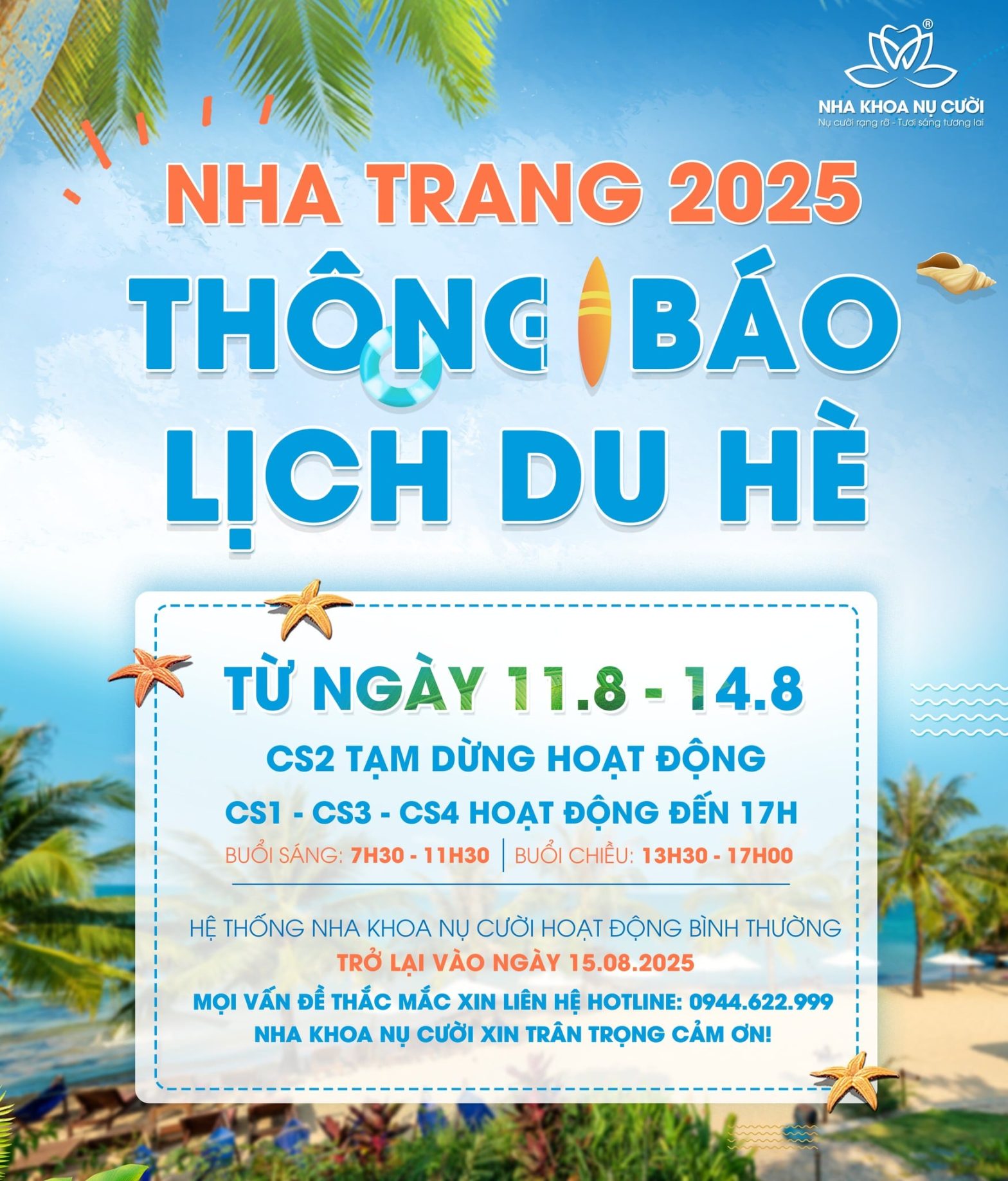 Nha Khoa Nụ Cười Thông Báo Lịch Du Hè 2025