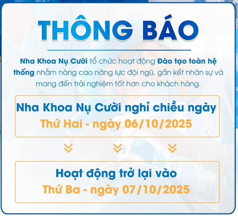 Nha Khoa Nụ Cười thông báo lịch nghỉ đào tạo nội bộ