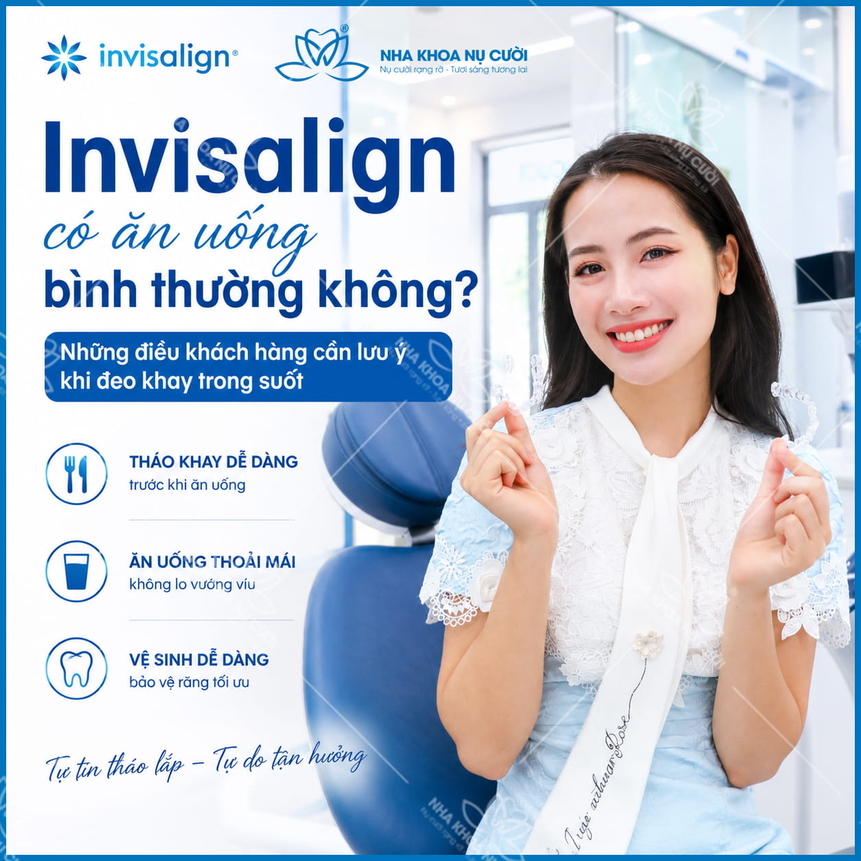 Invisalign có ăn uống bình thường không? Những điều khách hàng cần lưu ý khi đeo khay trong suốt
